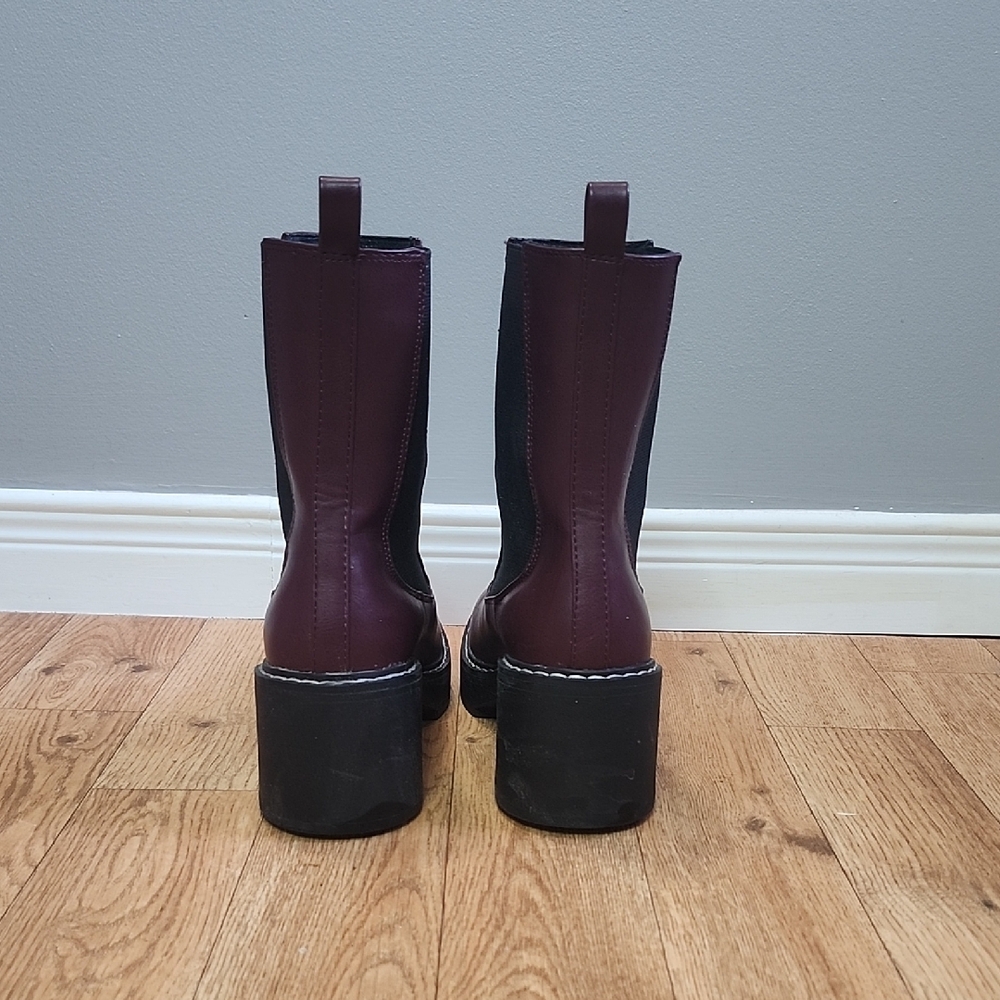 NINE WEST Doleas burgundy faux leather chunky chelsea boots - Picture 6 of 11